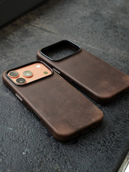 Magnetic Genuine Leather Case for iPhone 17 16 Pro Max 15 14 Compatible with MagSafe Nature Cowhide Retro Phone Cover