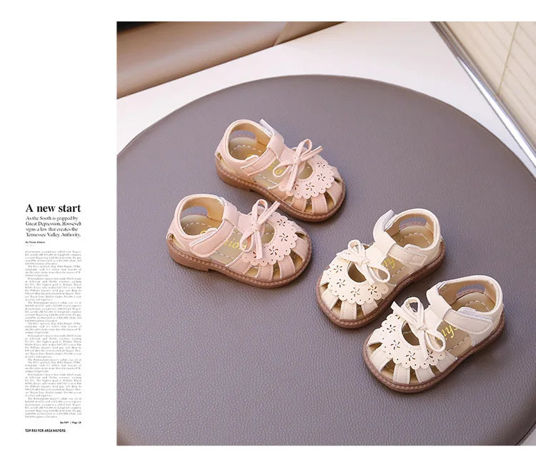 Summer Baby Girls Sandals Cut-Outs Lace Princess Shoes Children Sandals Anti Slip Soft Sole Toddler Kids Beach Shoes Size 15-25