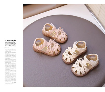 Summer Baby Girls Sandals Cut-Outs Lace Princess Shoes Children Sandals Anti Slip Soft Sole Toddler Kids Beach Shoes Size 15-25