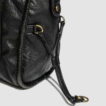 Braided Trim Black Leather Tote Bag with Gold Rivets & Front Zipper Pocket - Top Handle Work Purse for Women, Briefcase ﻿ ﻿
