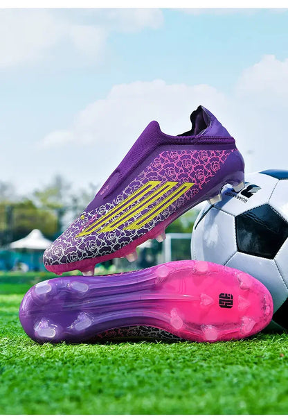 Men High Top Soccer Cleats Firm Ground Stud Sole Breathable Wear Resistant Outdoor Lawn Match Training Football Shoes