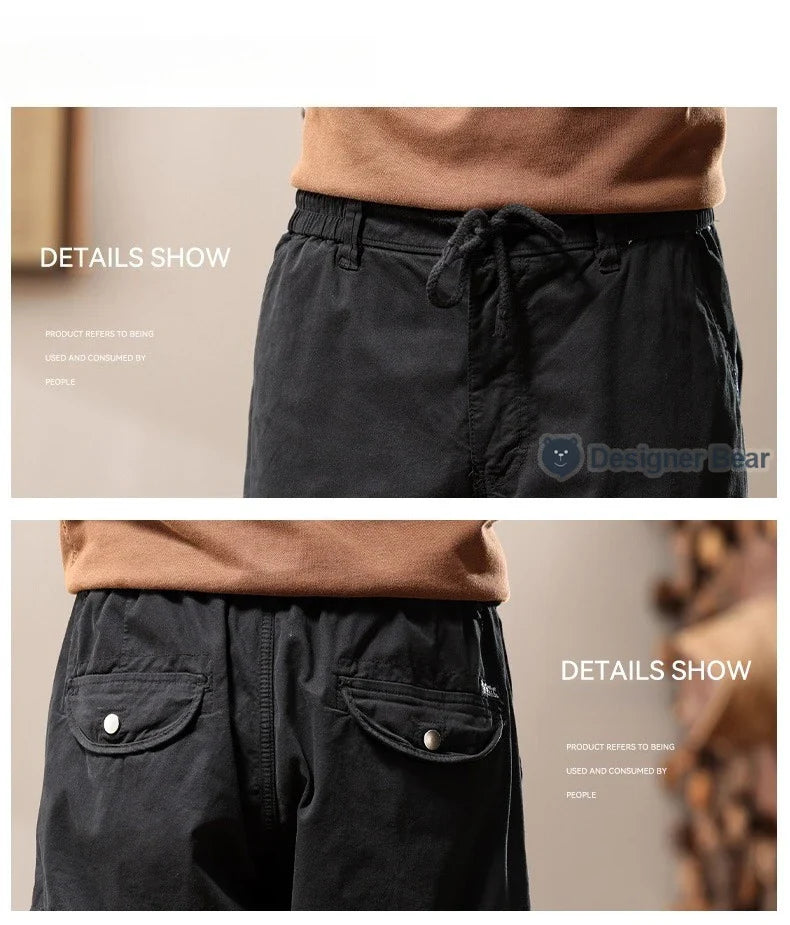 Brand Clothing 2026 Spring Summer Men's Baggy Cargo Pants Multi-Pocket Work Joggers Casual Cotton Tapered Trousers Long Pants