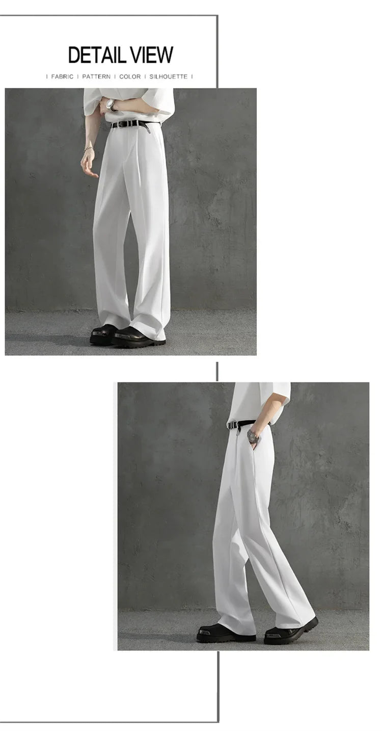 White Luxury Draped Suit Pants Men Fashion Dress Pants Korean Loose Straight Casual Pants Mens Office Formal Trousers Male S-3XL