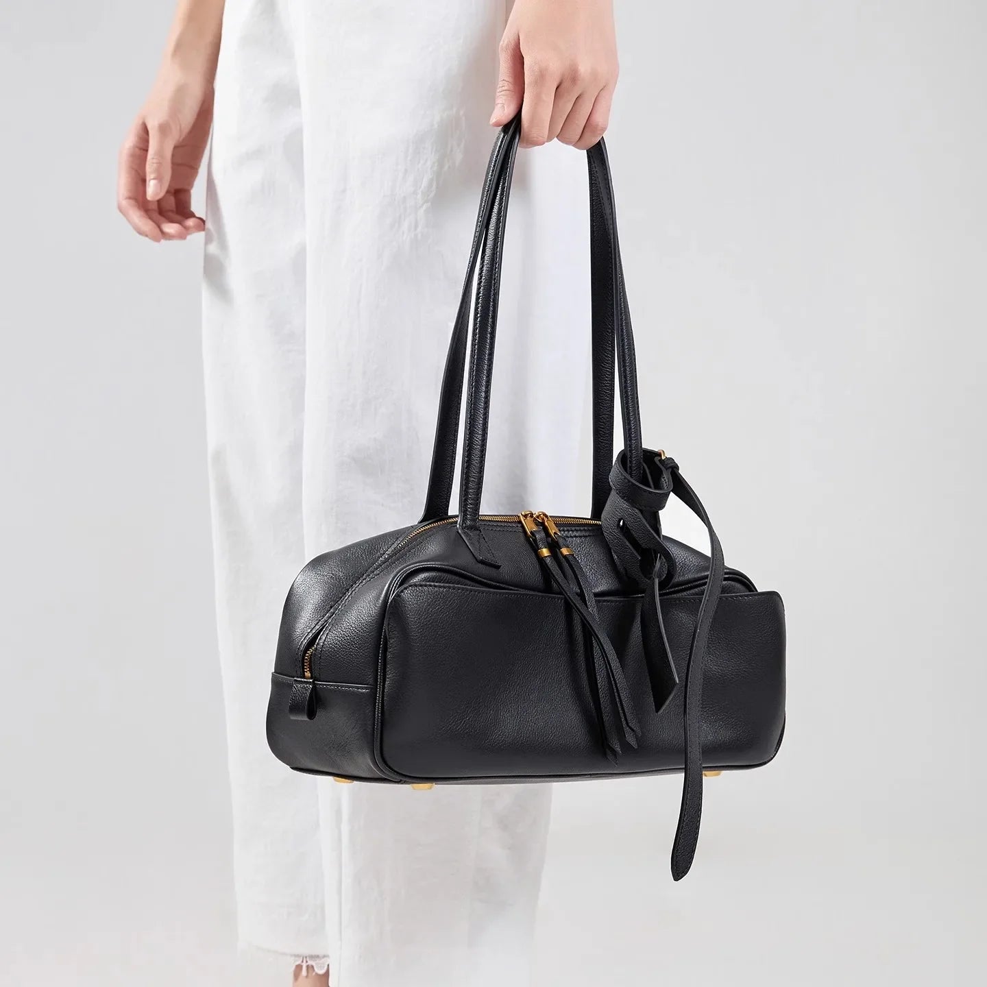 High version genuine leather pillow bag for women 2025 new all-match large capacity first layer cowhide bowling bag for women