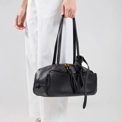High version genuine leather pillow bag for women 2025 new all-match large capacity first layer cowhide bowling bag for women