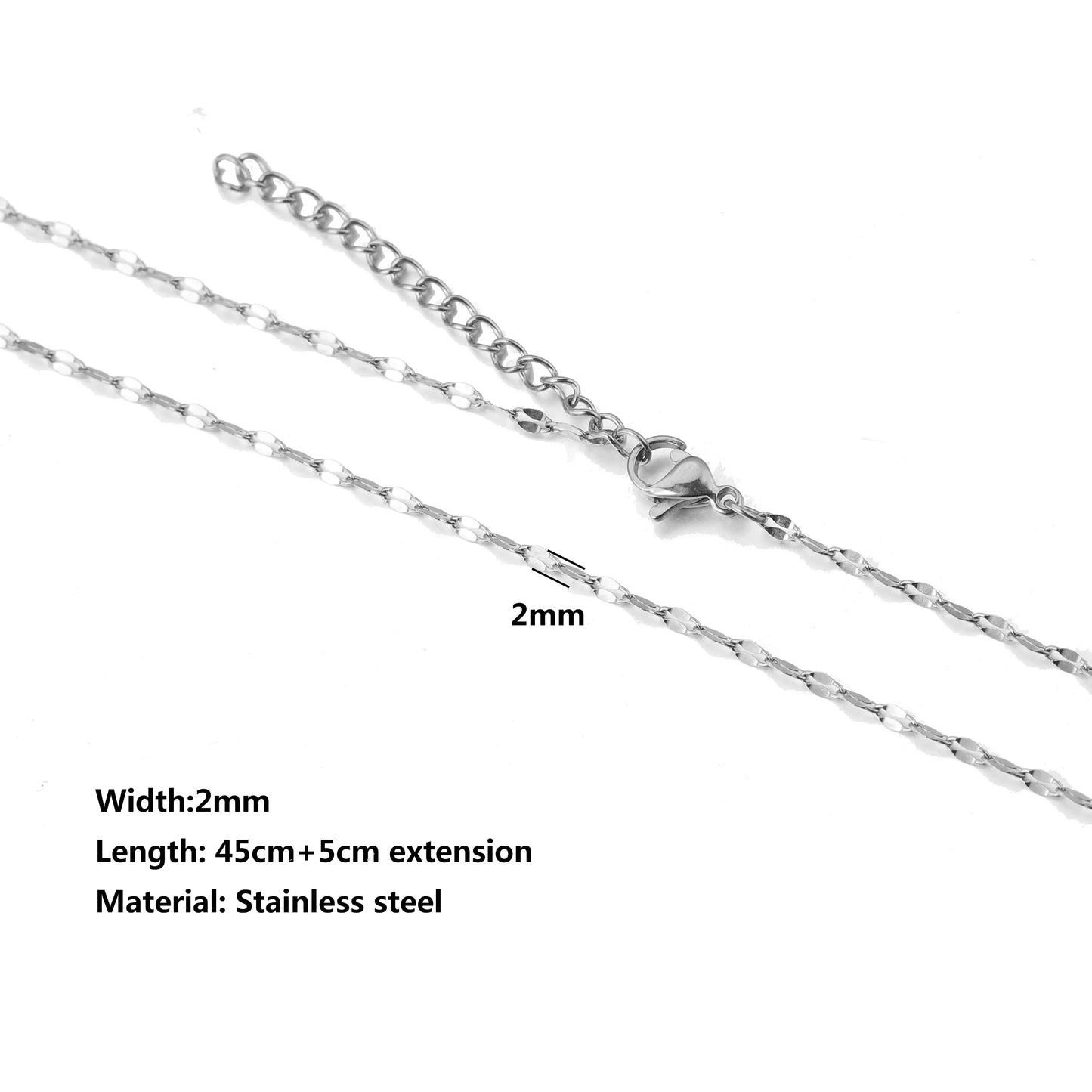 5pcs Stainless Steel Bead Chain Cuba Cross O Ripple Chain Necklace Plated Gold 45CM Adjustable Chain Lobster Clasp DIY Necklace