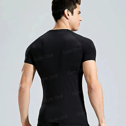 Funny Face 2 in 1 Shorts T Shirt Suits Men's Fitness Breathable Second Skin Compression Shirts Sets Gym Double Deck Shorts