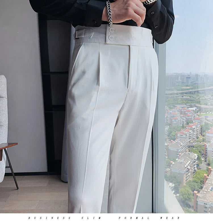 Men British Style Suits Pants New Male Solid High Waist Trousers High Quality Men Formal Slim Fit Business Casual Suit Pants