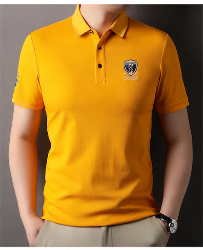 High end luxury silk cotton short sleeve POLO shirt men's summer fashion brand embroidered T-shirt cool wrinkle resistant top