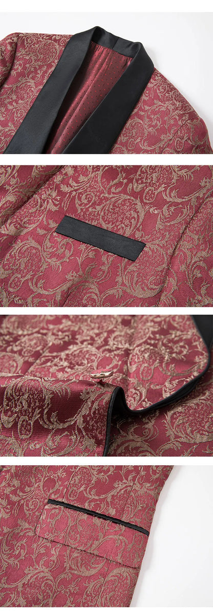 2025 New Large-Sized Jacquard Men's Suit for Wedding Dress, Groom's Suit Set, Host's Performance Costume