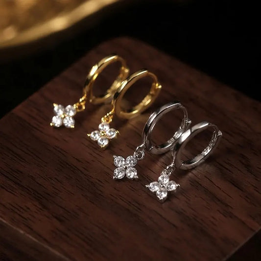 3mm Moissanite Hoop Earrings s925 Sterling Silver Clover Trendy Elegant Wedding Party Eardrop Jewelry Gifts for Women