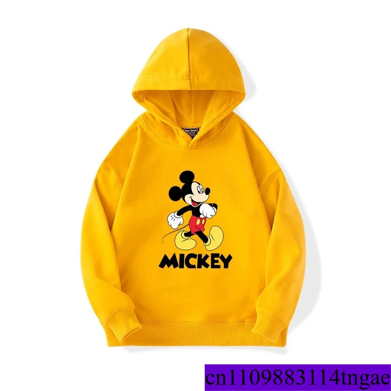 Cartoon Cute Mickey Print Boys Girls Casual Fleece Hoodie Autumn and Winter Outdoor Fashion Warm Kids Pullover Top
