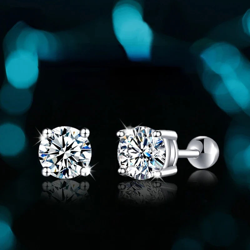 Single 1.0ct Moissanite Screw Thread Earrings for Women Lab Grown Diamond Ear Studs 925 Sterling Silver Fine Jewelry Gift