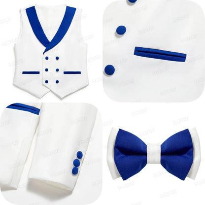 Royal Blue 4 Pieves Smart Boy's Suit Set, Kids Formal Tuxedo Jacket Vest Pants Bow-tie 24 Hours Ship Wedding Ring Bear Piano