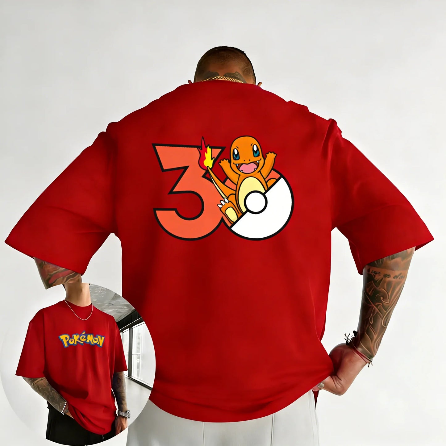 2026 Pokémon 30th Anniversary Charmander Printed T-shirt Summer Men's and Women's Loose Casual Hip Hop Trendy Short Sleeve Top