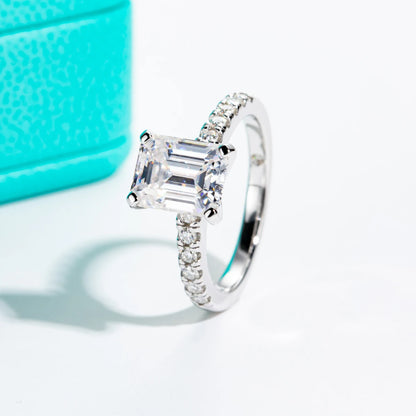 3ct Emerald Cut D Color Moissanite Engagement Rings For Women 925 Sterling Silver Luxury Wedding Ring Jewelry Wholesale