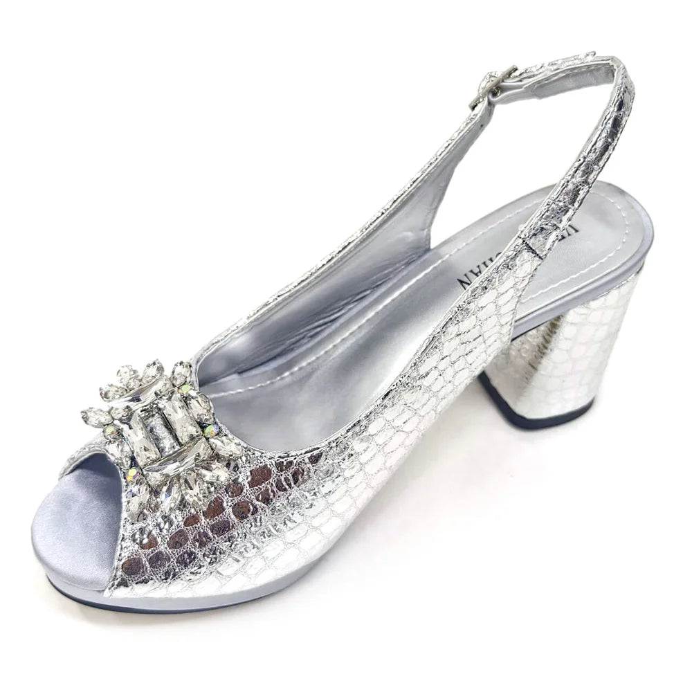 Italian Shoes and Bags Matching Set 2024 Women Heel Party for Silver Colour Italian Design Wedding Bigger Size Shoes