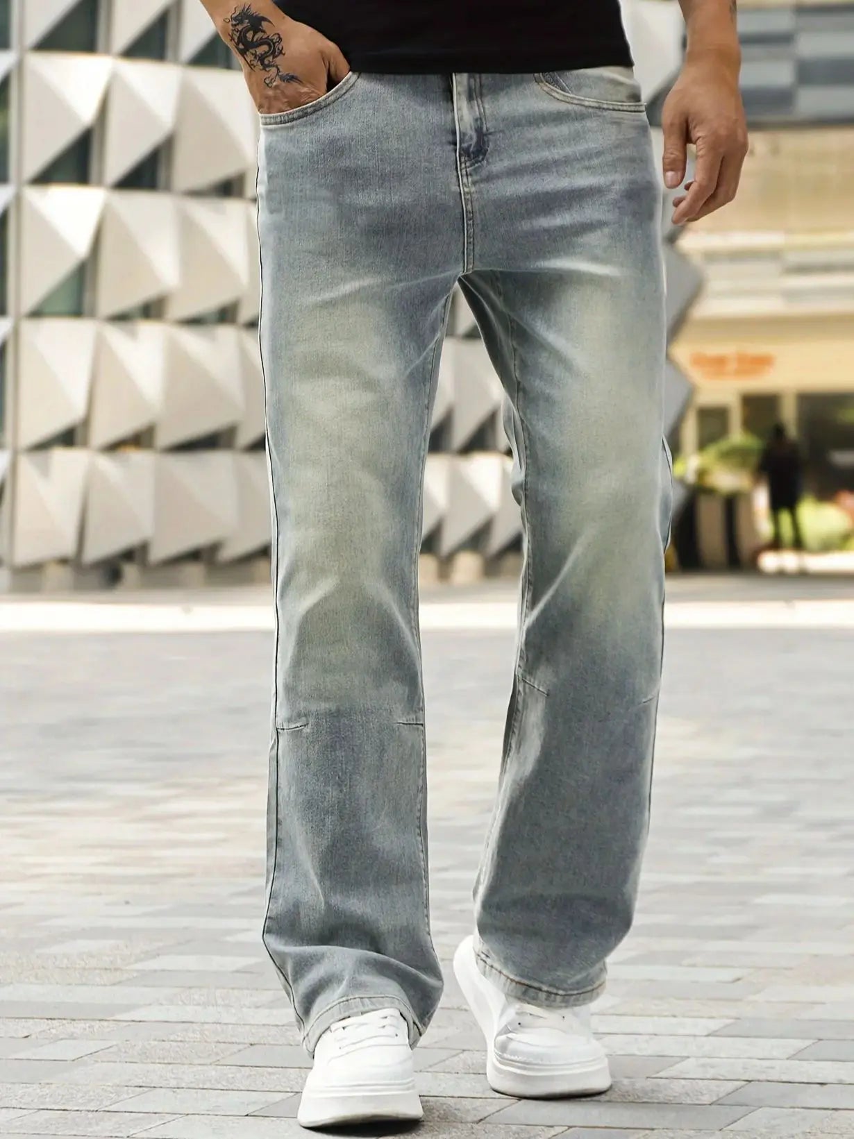 Men's Simple Design Slim Fit Bootcut Denim Pants Blue Stretch Elastane Fabric Fashionable Men's Jeans for All Season Wear Suit for Outdoor/Party/Office/Everyday Wear