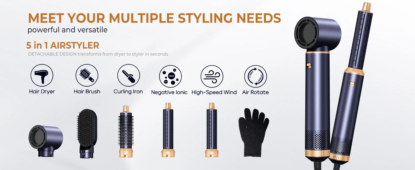 5 in 1 Hair Dryer Brush, Negative Ion Air Styler Wrap Hair Styler Upgrade Blow Dryer Brush Air Curler for Hair, Blowout Brush