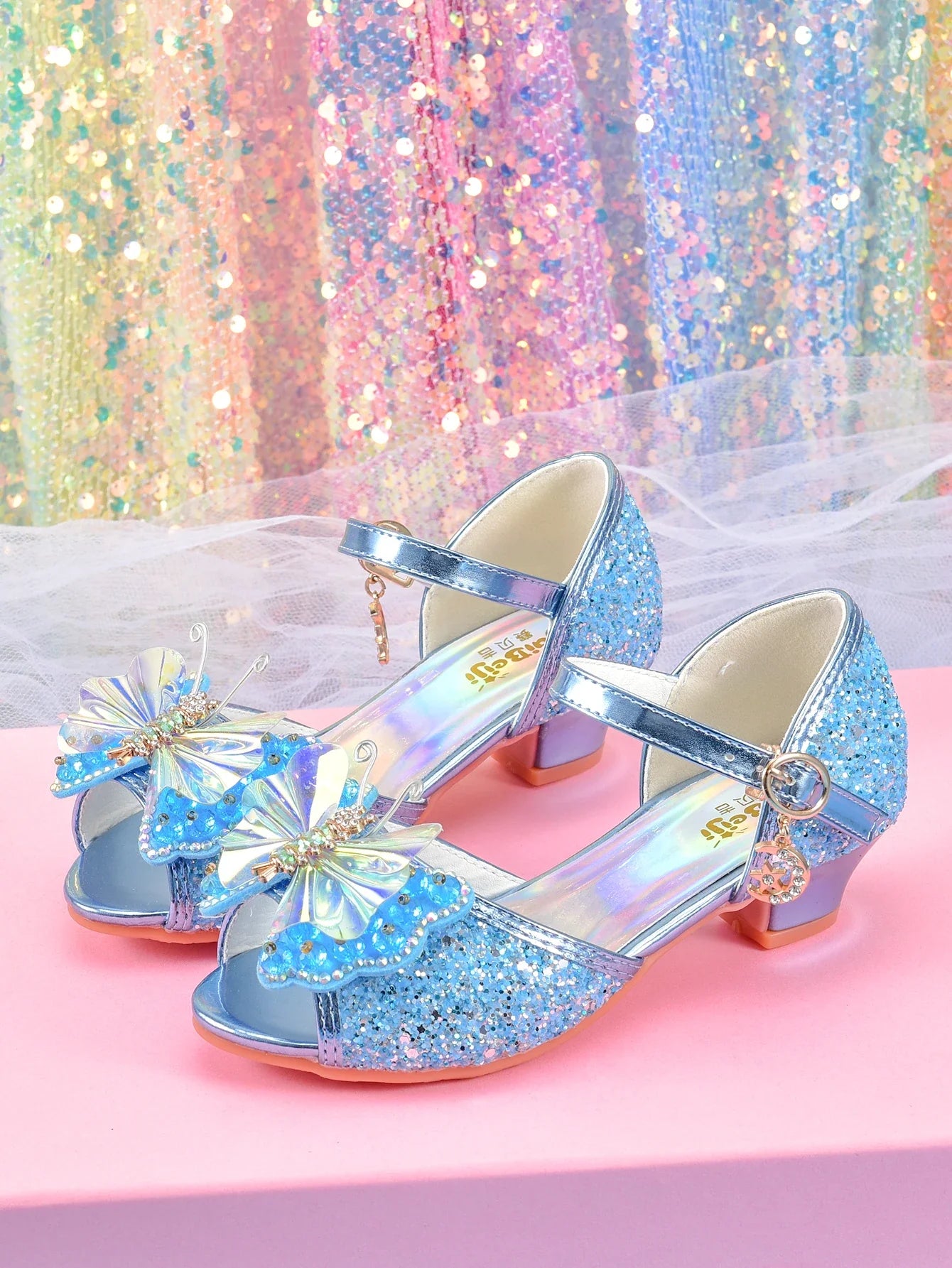 Women's girls' fashionable crystal bow high heels, student princess shoes