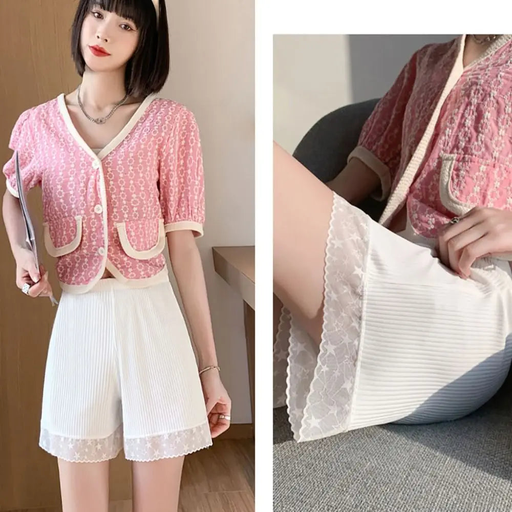 Slip-proof Lace Silk Safety Shorts New Thin Terylene Ice Silk Pants Breathable Home Pants Women