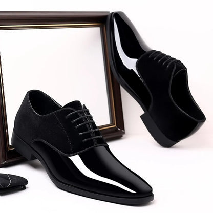 Men's Oxford Shoes High Gloss Low Top Square Toe Lace-Up Formal Suit Tuxedo Dress Shoes For Business Casual Shoe For Men