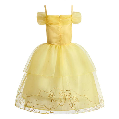 Jasmine Rapunzel Snow Queen Elsa Princess Dress Girl Mesh Sequin Dress Kids Cosplay Belle Aurora Costumes Carnival Party Gowns