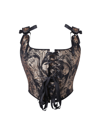 This printed double shoulder strap can be tied with a bow It's a sexy strapless and body-shaping top for women