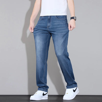 Spring Summer Brand Clothing Lyocell Fabric Men's Jeans Classic Business Straight Denim Pants Work Trousers Male Plus Size 29-40