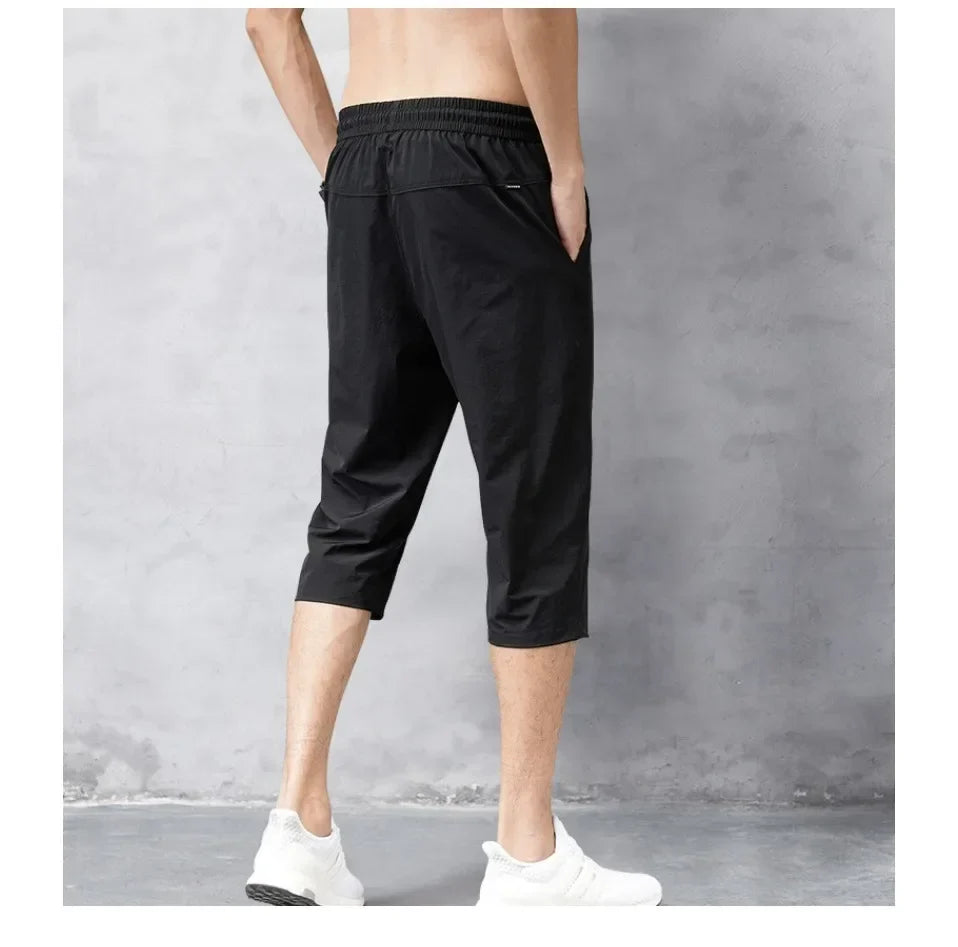 3/4 Length Men's Shorts Quick Drying Ice Silk Summer Breeches Male Long Calf Bermuda Board Beach Elastic Big Size Nylon Stretch