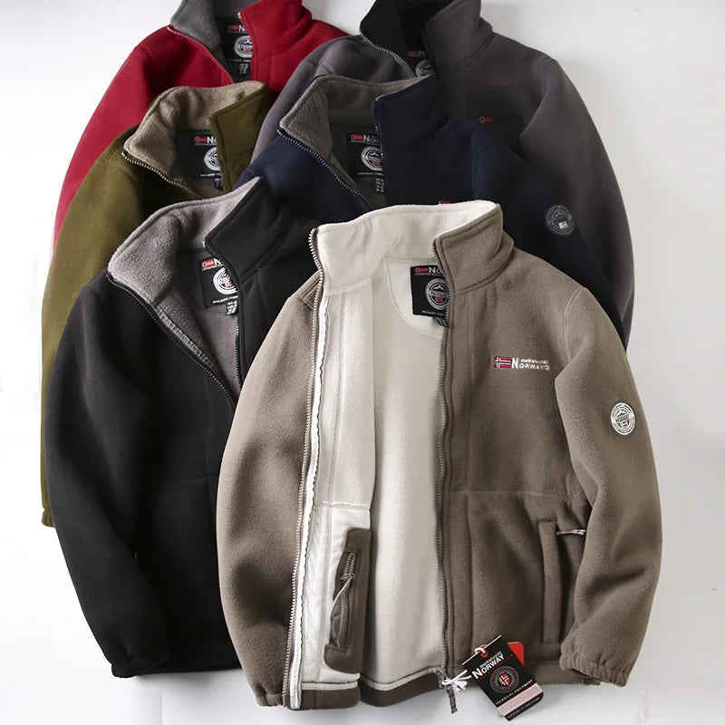 Men’s double-sided polar fleece jacket, thickened warm loose fit, autumn winter, M–XXL