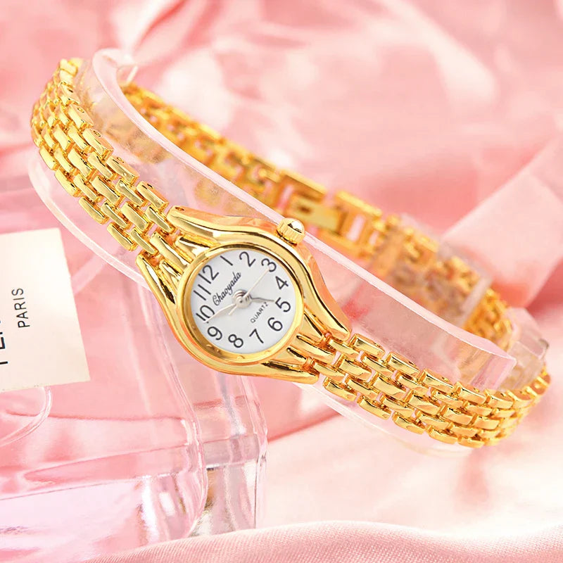 Ladies Gold Plated Watch Women Bracelet Quart Wristwatch Girl Analog Feminino Relojes Hour Luxury Watches Saati Clock
