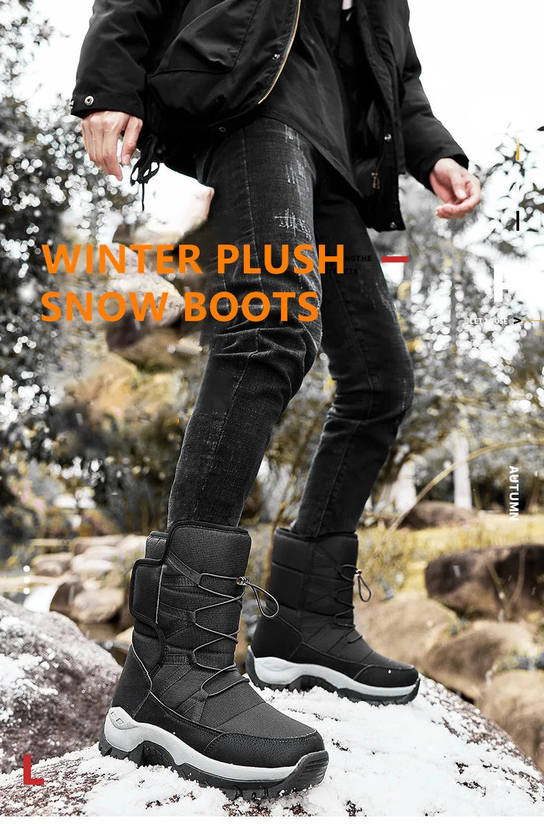Men's Winter Shoes Waterproof Men's Boots Warm Plush Couple Snow Boots Outdoor Non-slip Hiking Boots Men Work Ankle Boots