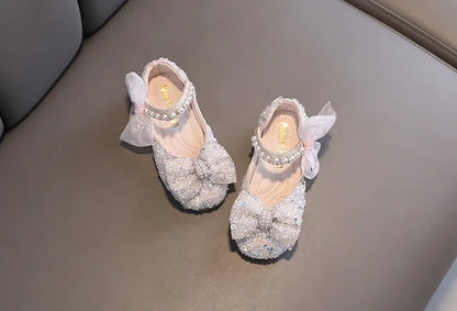 Toddler Girl's Princess Shoes Sequins Lace Bowknot 21-36 Children Mary Janes Three Colors Luxury Trendy Party Kids Shoes Flats