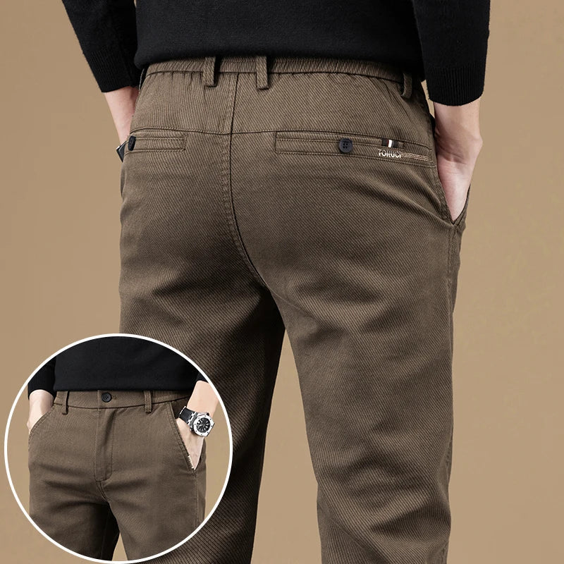2024 Spring New Business Casual Pants Men Thick Slim Elastic Waist Trousers Classic Brown Black Grey High Quality Male Clothes