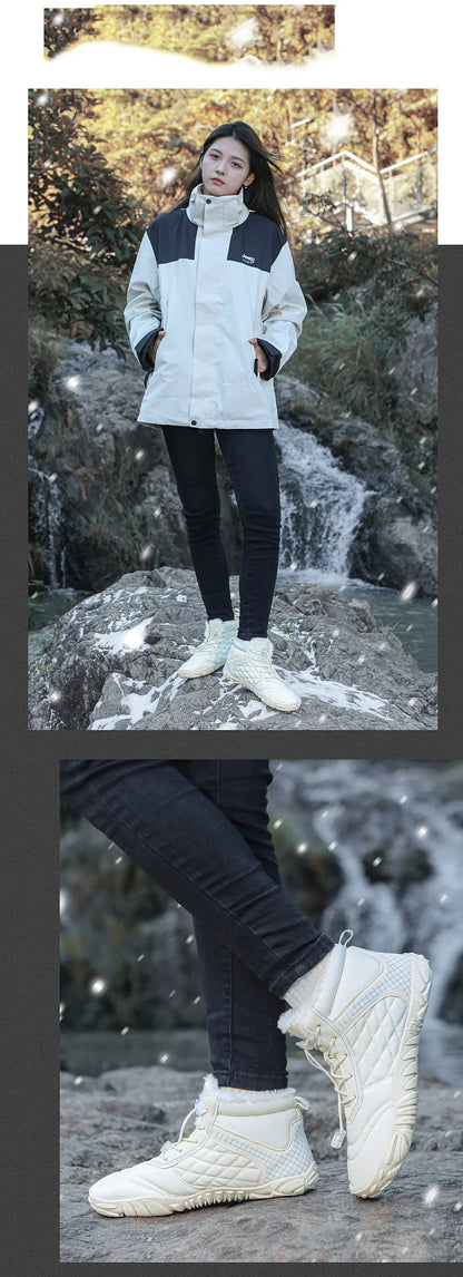 Botas de Caminhada de Inverno Barefoot Masculinas Femininas, Botas de Neve Quentes Sem Salto, Botas de Tornozelo com Biqueira Larga, Impermeáveis Minimalistas