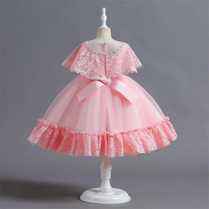 Vestido de Festa Infantil Rosa, Modelo Princesa com Saia Rodada em Tule, para Meninas de 3 a 12 Anos – Ideal para Aniversário, Natal e Cerimônias.