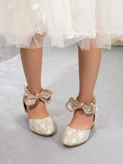 Girl Princess Dress Sandals Summer New Versatile Kids Fashion High Heels Shoes Sweet Bowknot Versatile Children Causal Sandals