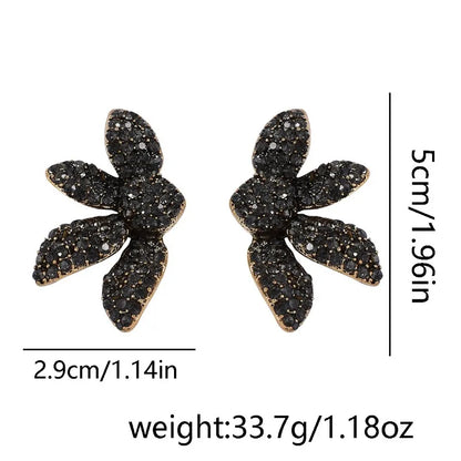 Vintage Gothic Black Rhinestone Flower Earrings for Women Fashion Holiday Party Jewelry Gifts New