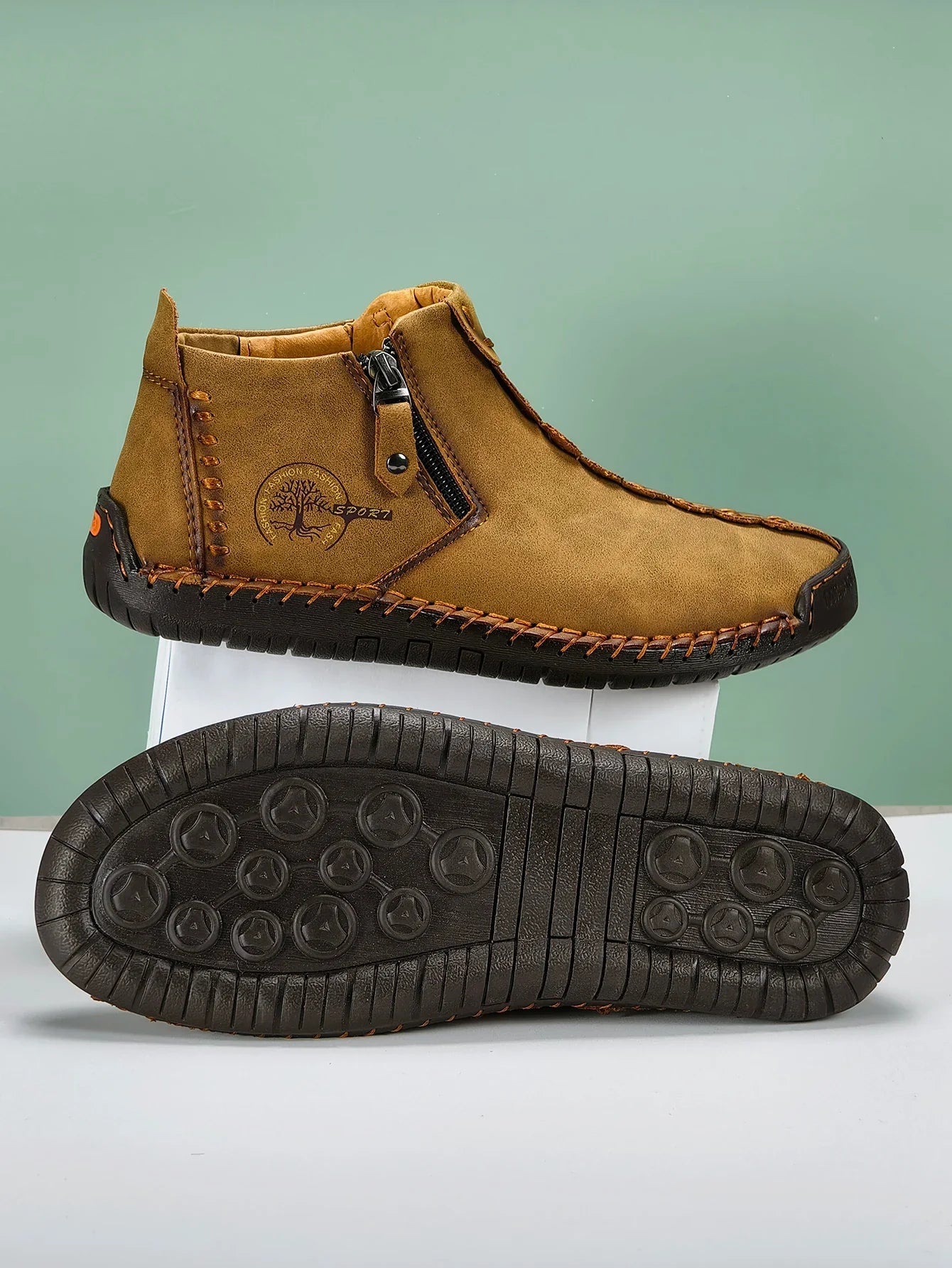 New Classic Handmade Leather Men Shoes Zipper Design Outdoor Sneakers Slip On Breathable Casual Shoes Leather Men Ankle Boots