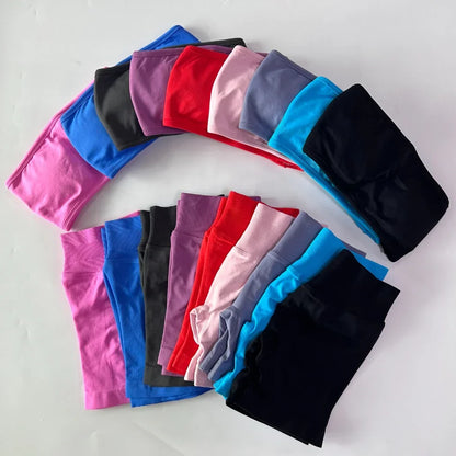 No Logo Women 2 Pieces Yoga Set Backless Bandeau Sports Bra Scrunch Shorts Yoga Clothing Gym Set Workout Clothes Outfits Sets