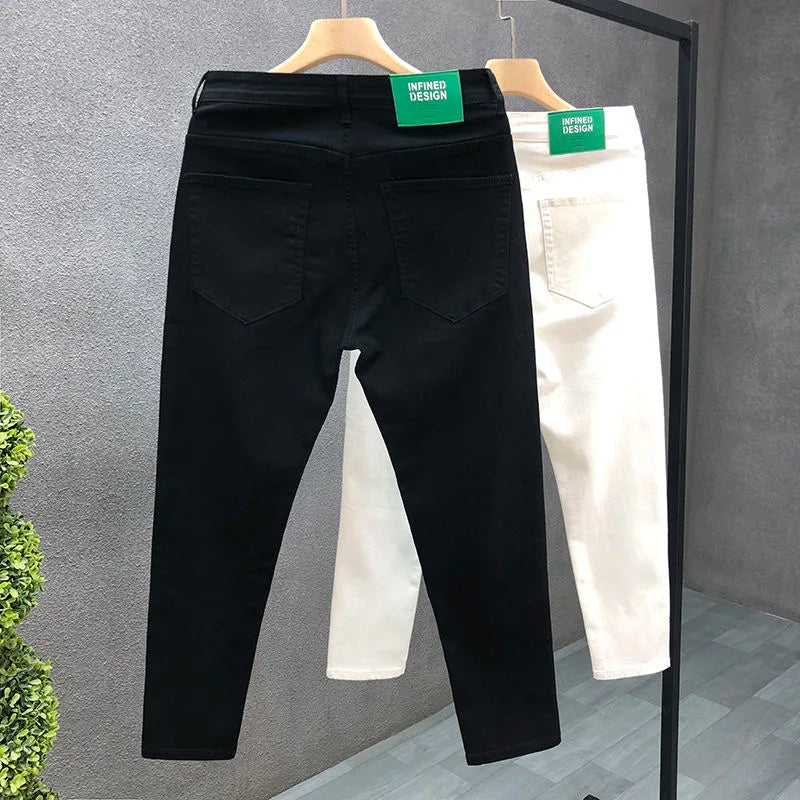 2023 Spring and Autumn New Classic Fashion Solid Color Elastic Casual Jeans Men's Comfortable High-Quality Small Foot Pants 36