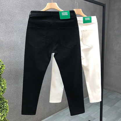 2023 Spring and Autumn New Classic Fashion Solid Color Elastic Casual Jeans Men's Comfortable High-Quality Small Foot Pants 36