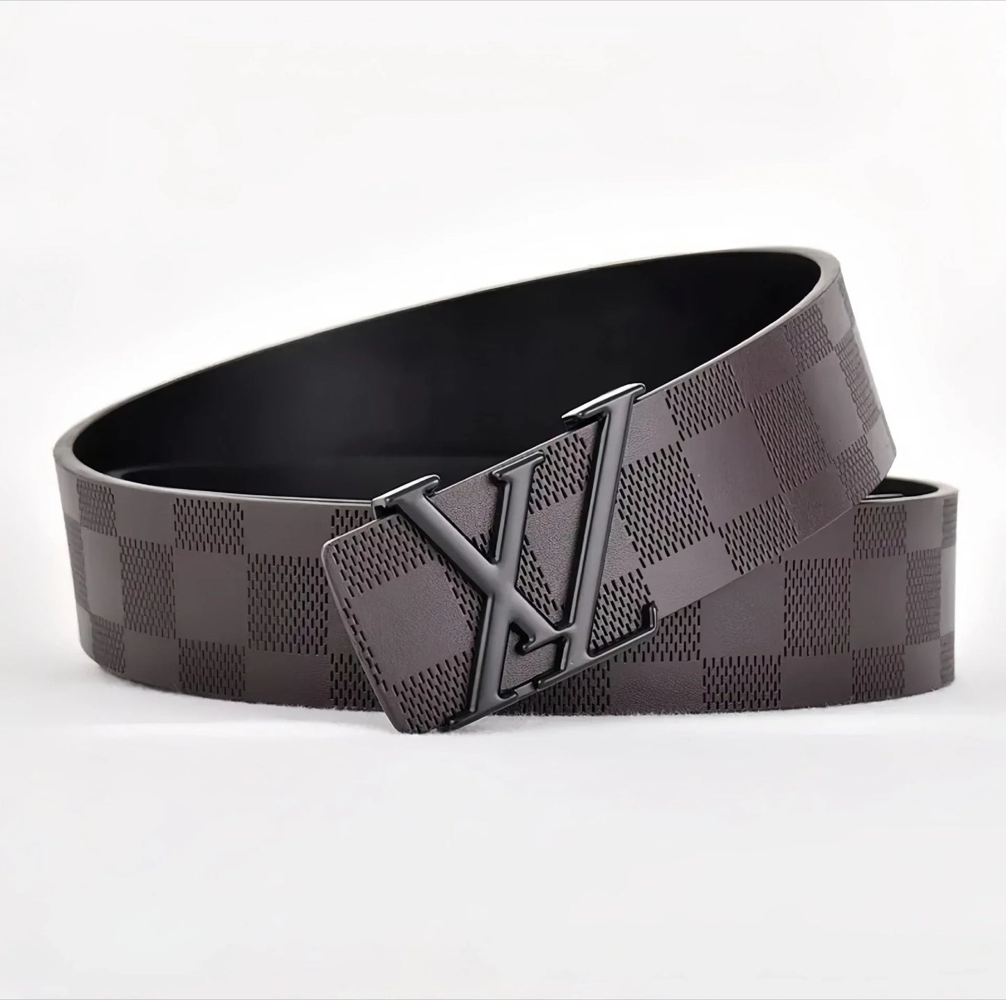 Light Luxury Mens Leather Belt Smooth Buckle Genuine Cowhide Perforated Pattern Fashion Trendy High End Versatile