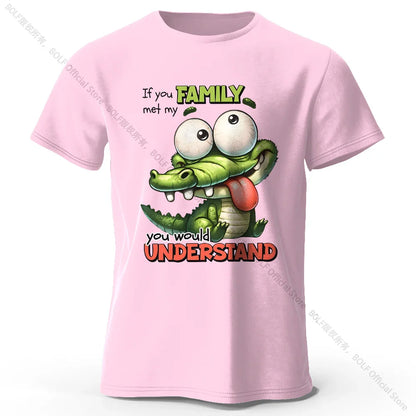 Cartoon Alligator Print 100% Cotton T-Shirt, Soft & Breathable Round Neck Short Sleeve Tee, Unisex Fun & Quirky Style