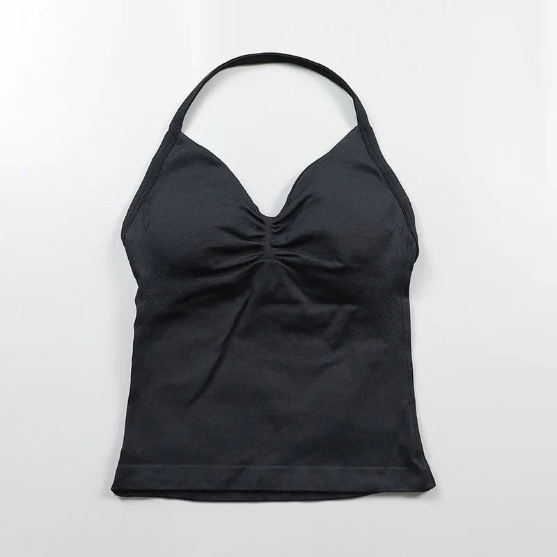 Yoga Longline Strappy Top Leggings Set Women's Backless Camisole Built-In bra Vest High-Waisted Hip Lift Gym Shorts Sports Set