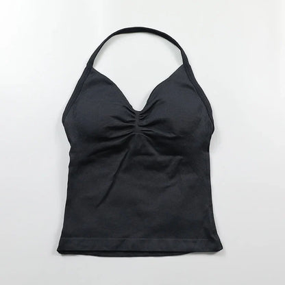 Yoga Longline Strappy Top Leggings Set Women's Backless Camisole Built-In bra Vest High-Waisted Hip Lift Gym Shorts Sports Set