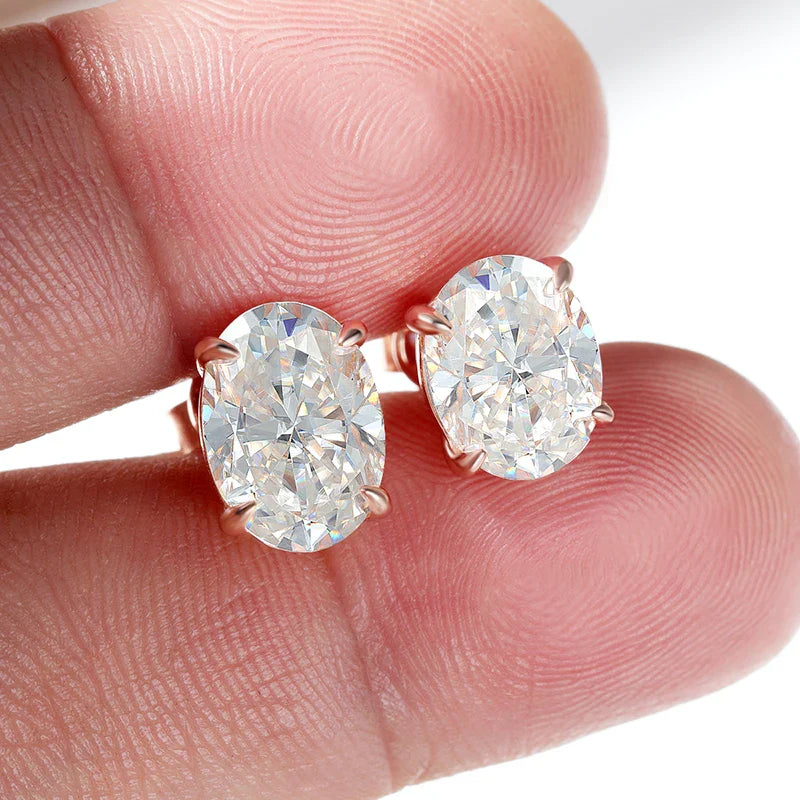 Rose Gold 1-4CT Oval Cut Moissanite Stud Earrings for Women Girls Jewelry Lab Diamond Classic Earring Pure S925 Silver