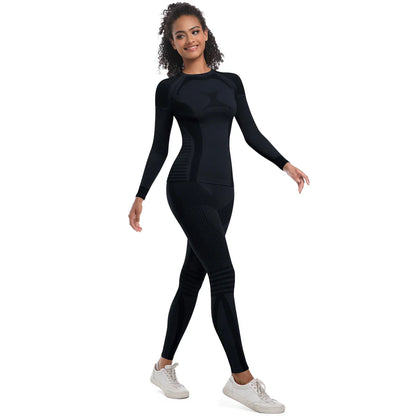 Women Skiwear Set Yoga Set Skiing Underwear Fitness Workout Thermal Gym Ski Snowboarding Running Yoga Exercise Suit Long Johns