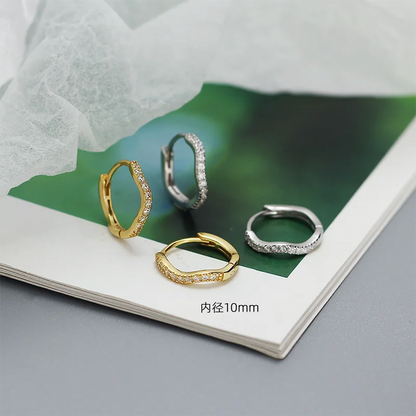 925 Sterling Silver Fashion Statement Gold Wavy Geometry Huggies Hoop Earrings for Women Bohemian Jewelry Ear Buckle Gift